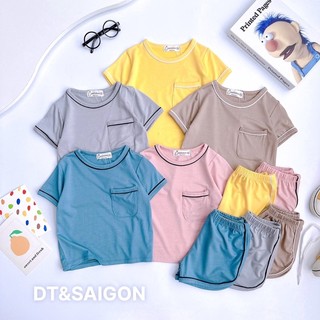 Bộ cộc thun lạnh trơn phối túi peekaboo cho bé trai bé gái