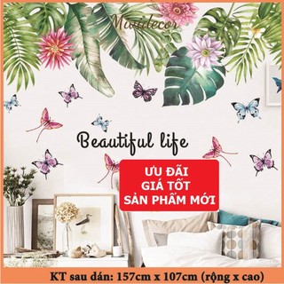 Dán tường phòng ngủ decal dán tường MIVIDECOR tranh dán tường phòng khách tán lá xanh
