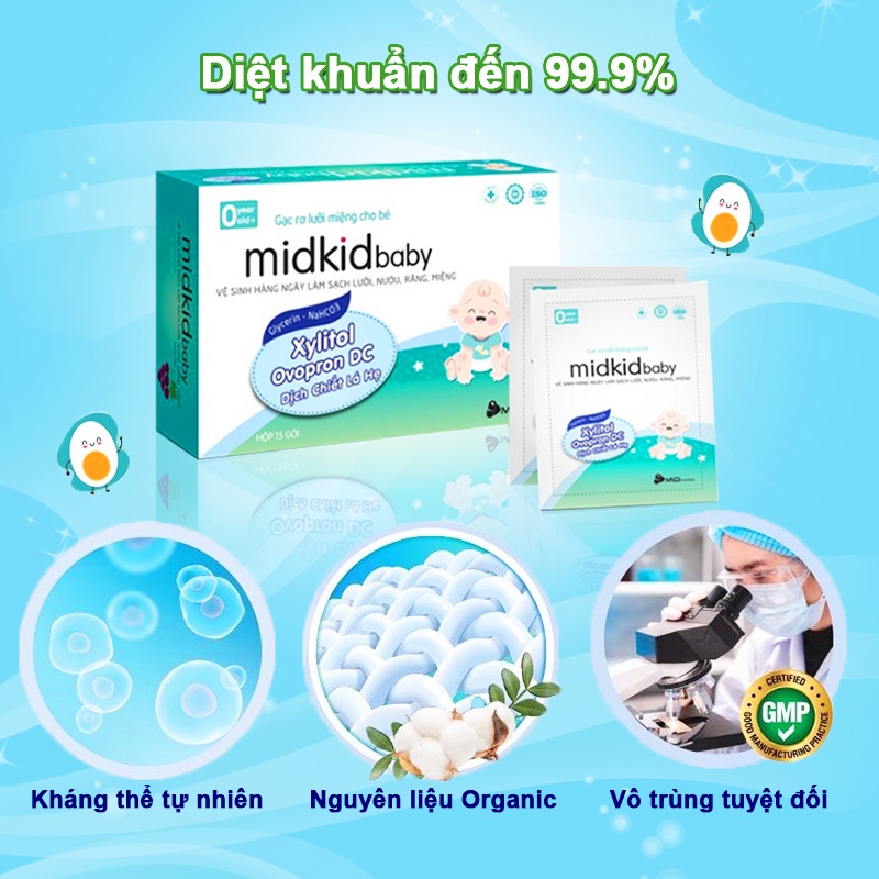 Gạc rơ lưỡi Midkidbaby chính hãng BBShine, Gạc rơ lưỡi an toàn diệt khuẩn đến 99,9% dành cho bé – I020