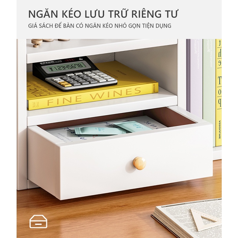 Giá sách gỗ để bàn bàn ngăn kéo để đồ trang trí bàn học bàn làm việc - GL176