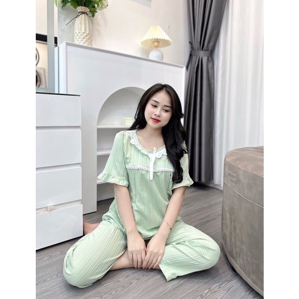 Bộ bầu trước và sau xinh phối cổ ren bèo xinh xắn,Freesize 3 màu xanh,vàng,hồng chất đũi xốp