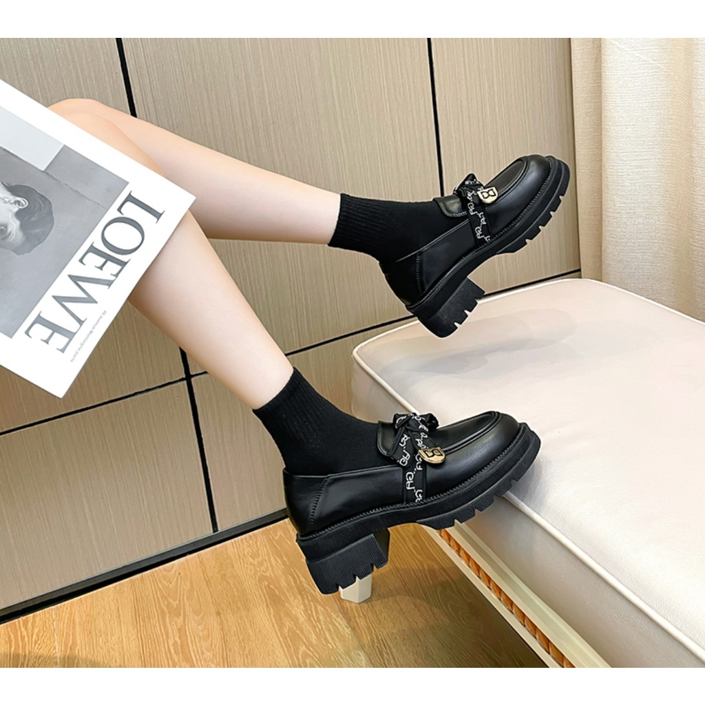 Giày Loafer Nữ Giày Oxford Đế Cao 5 Phân Phong Cách Nhật Bản