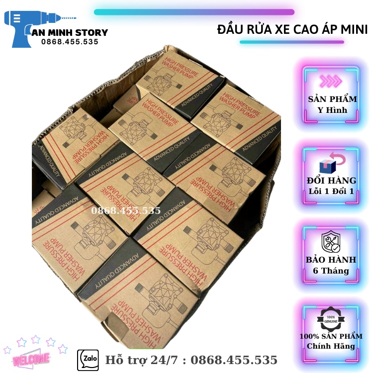 Bộ đầu bơm máy rửa xe mini có kèm rơ le điện, máy xịt rửa xe gia đình