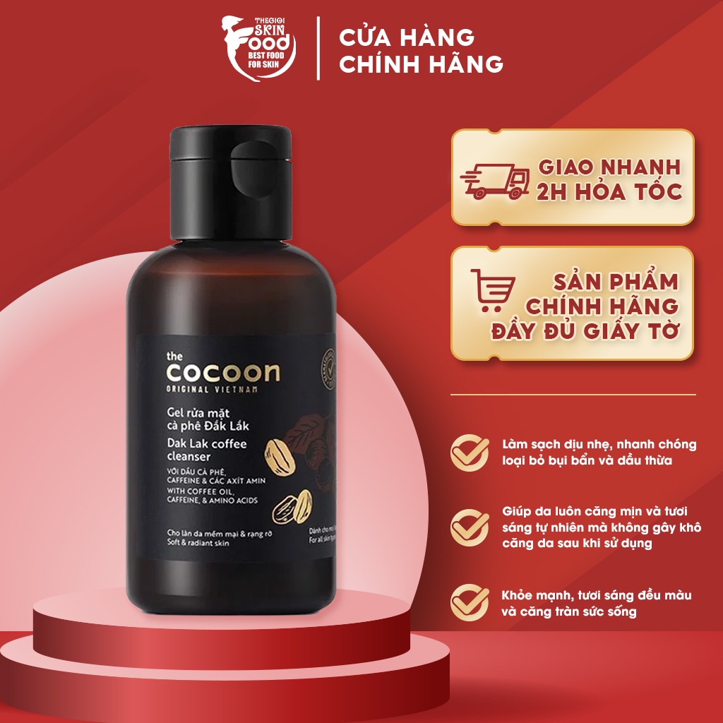 Gel Rửa Mặt Làm Sạch Dịu Nhẹ Chiết Xuất Cà Phê Đắk Lắk Giúp Da Tươi Sáng The Cocoon Dak Lak Coffee Cleanser 140ml