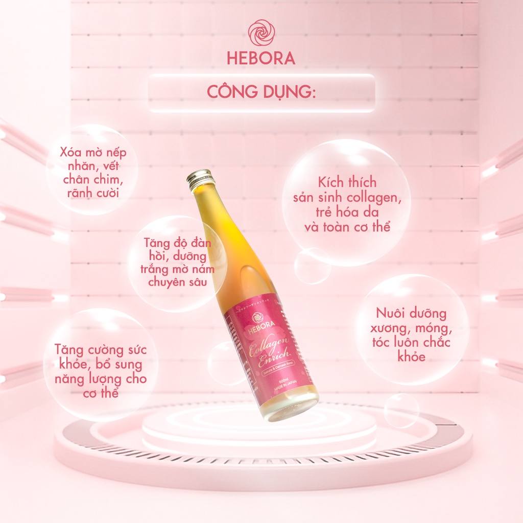 [Hebora Chính Hãng] Chai Nước uống Hebora Collagen Enrich Damask Rose Water 500ml