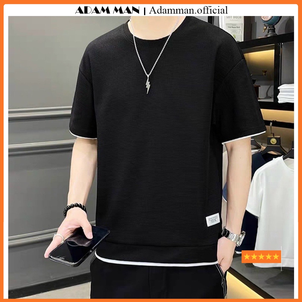 Áo thun nam phối viền cá tính trẻ trung, Áo phông nam cộc tay form rộng chất cotton tổ ong co giãn - Adamman