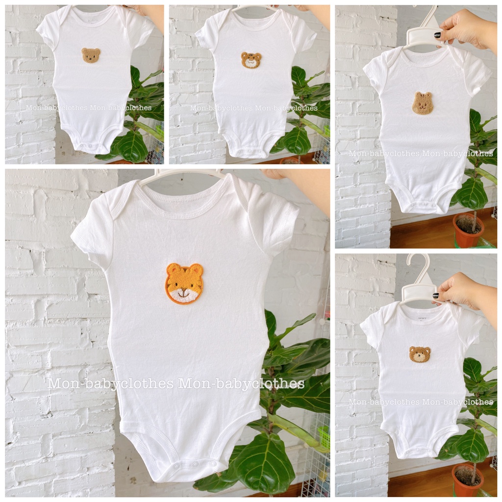 Bộ body cộc tay trắng thêu hình dễ thương cho bé