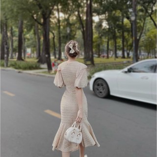 ĐẦM MIDI ĐUÔI CÁ CỔ NHỌN (KÈM VIDEO HÌNH THẬT)