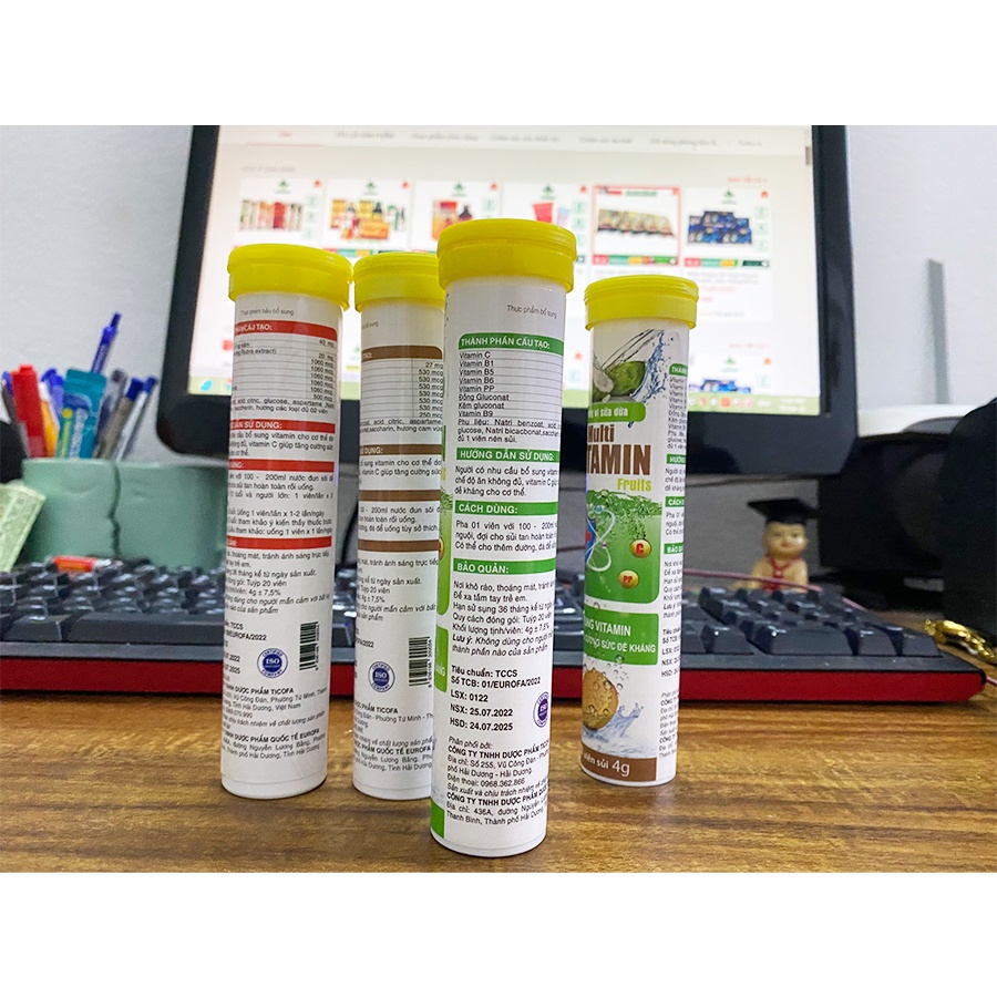 C sủi multi vitamin vị matcha, hồng sâm, trà sữa, sữa dừa hỗ trợ tăng cường sức đề kháng, bổ sung vitamin cho cơ thể