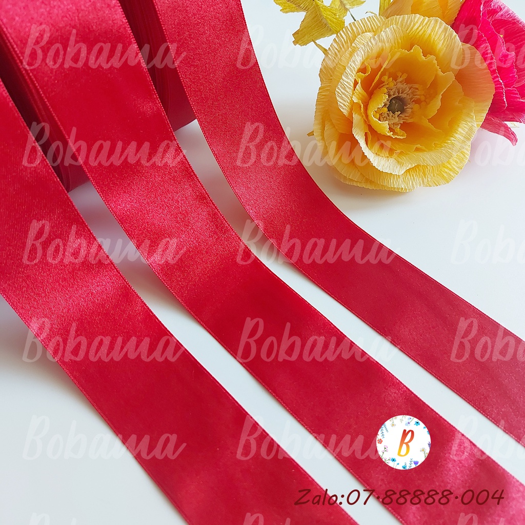 Ruy băng satin hai mặt màu đỏ kích thước 4cm cuộn dài 45 mét