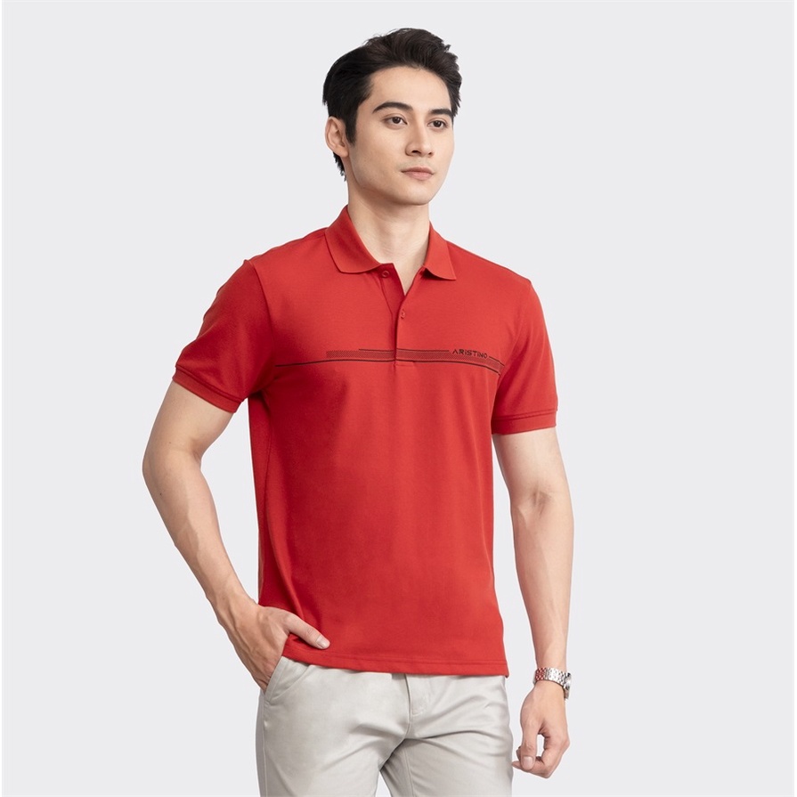 Áo thun polo nam Aristino APS048S3 phông ngắn tay cổ bẻ công sở dáng suông vừa xanh tím than 35 in, đỏ 20 in vải cotton