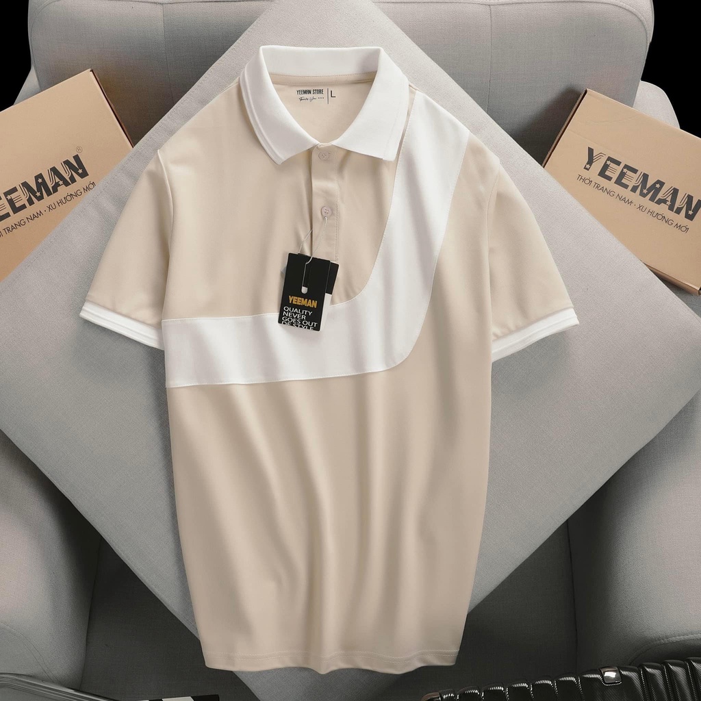 Áo Polo Cổ Bẻ Phối Họa Tiết Ngang Trước Áo
