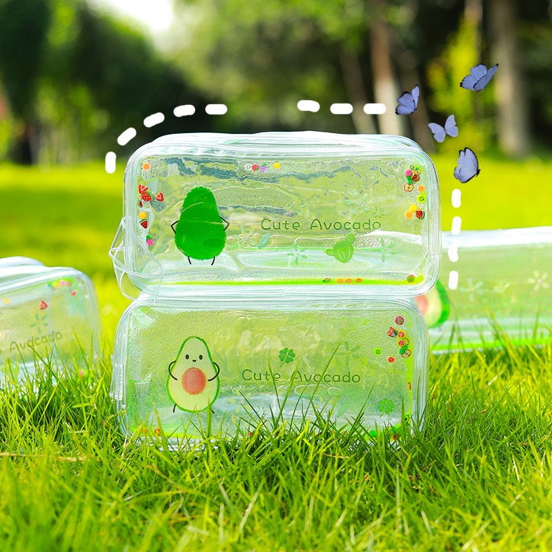 SỈ RẺ-Hộp bút nhũ trong suốt hình quả bơ và quả đào cỡ lớn có nước kim tuyến văn phòng phẩm đồ dùng học tập E1021