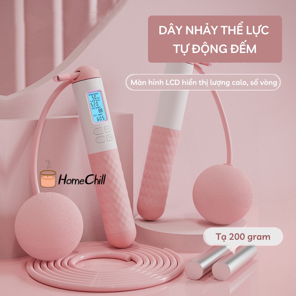 Dây nhảy không dây tự đếm, Dây nhảy thể dục tại nhà đo lượng calo không tiếng ồn, có tạ sắt, Tặng kèm dây dài thay thế