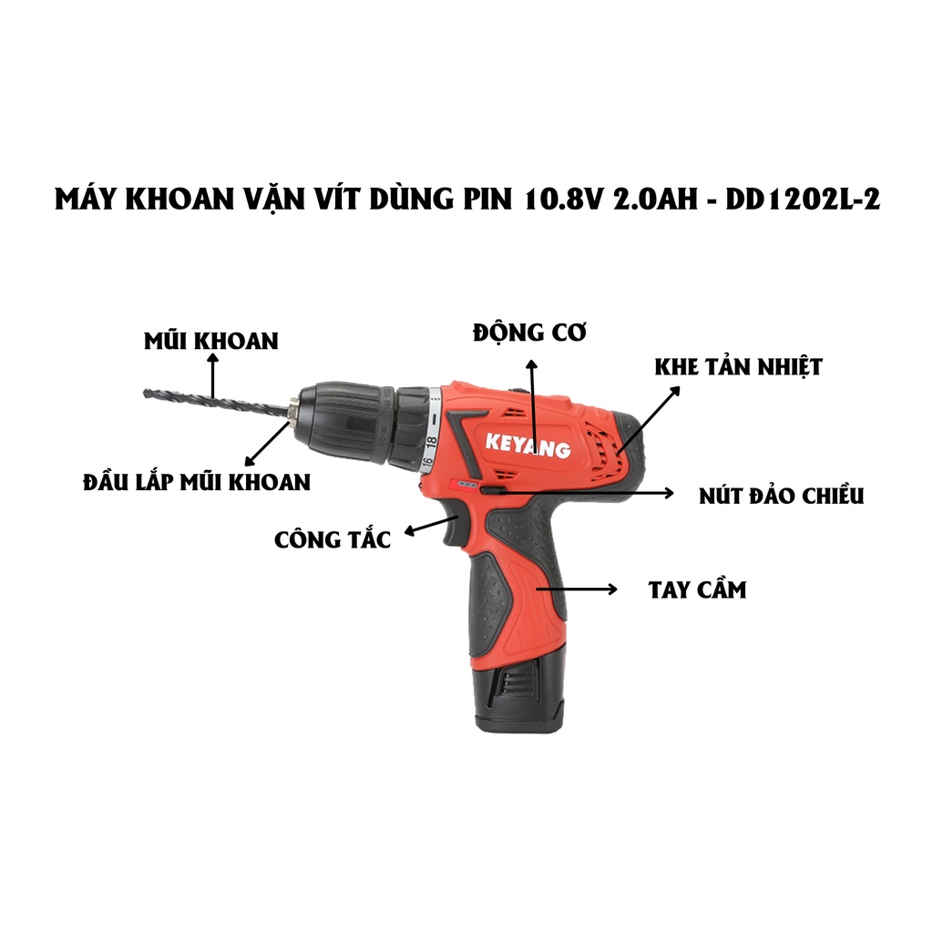 Máy Khoan Pin Vặn Vít KEYANG 10.8V 2.0Ah