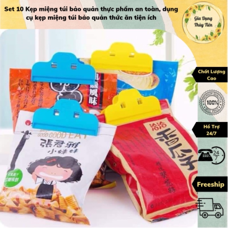 Set 10 Kẹp miệng túi bảo quản thực phẩm an toàn, dụng cụ kẹp miệng túi bảo quản thức ăn tiện ích