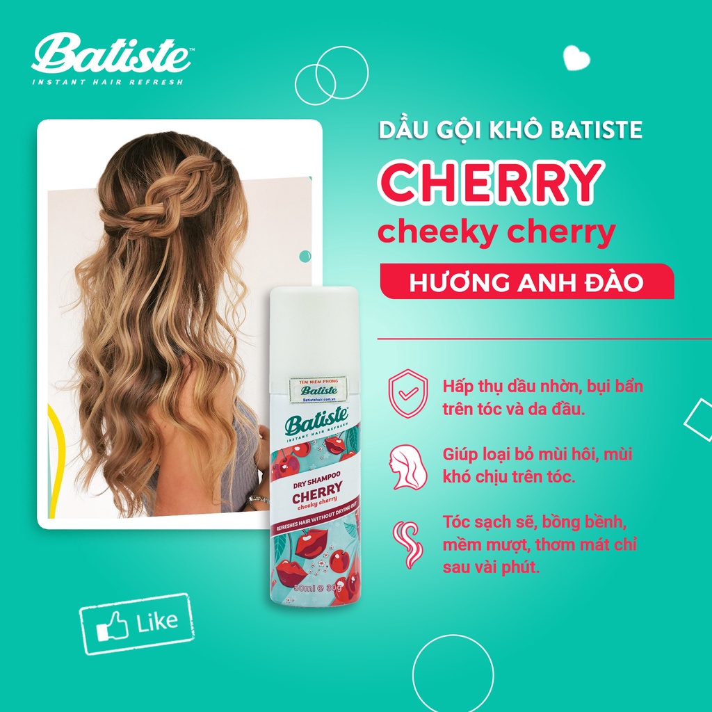 Dầu Gội Khô Hương Anh Đào - Batiste Dry Shampoo Fruity & Cheeky Cherry 50ml