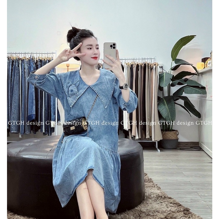 Váy Jean Cổ Nhọn Đuôi Cá Tay Lửng Siêu Xinh Mã QM28