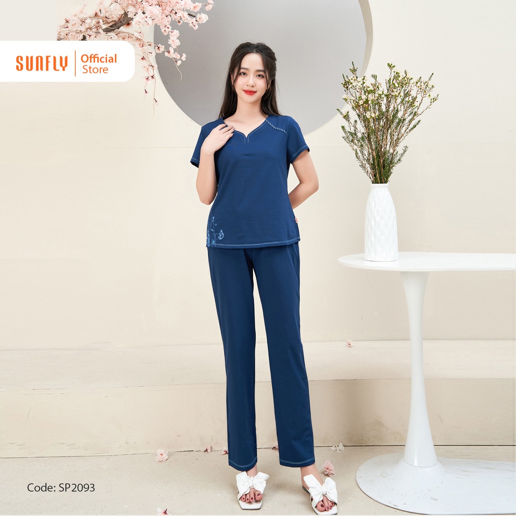 Đồ Bộ Mặc Nhà Nữ Cotton SUNFLY Áo Cộc Quần Dài SP2093