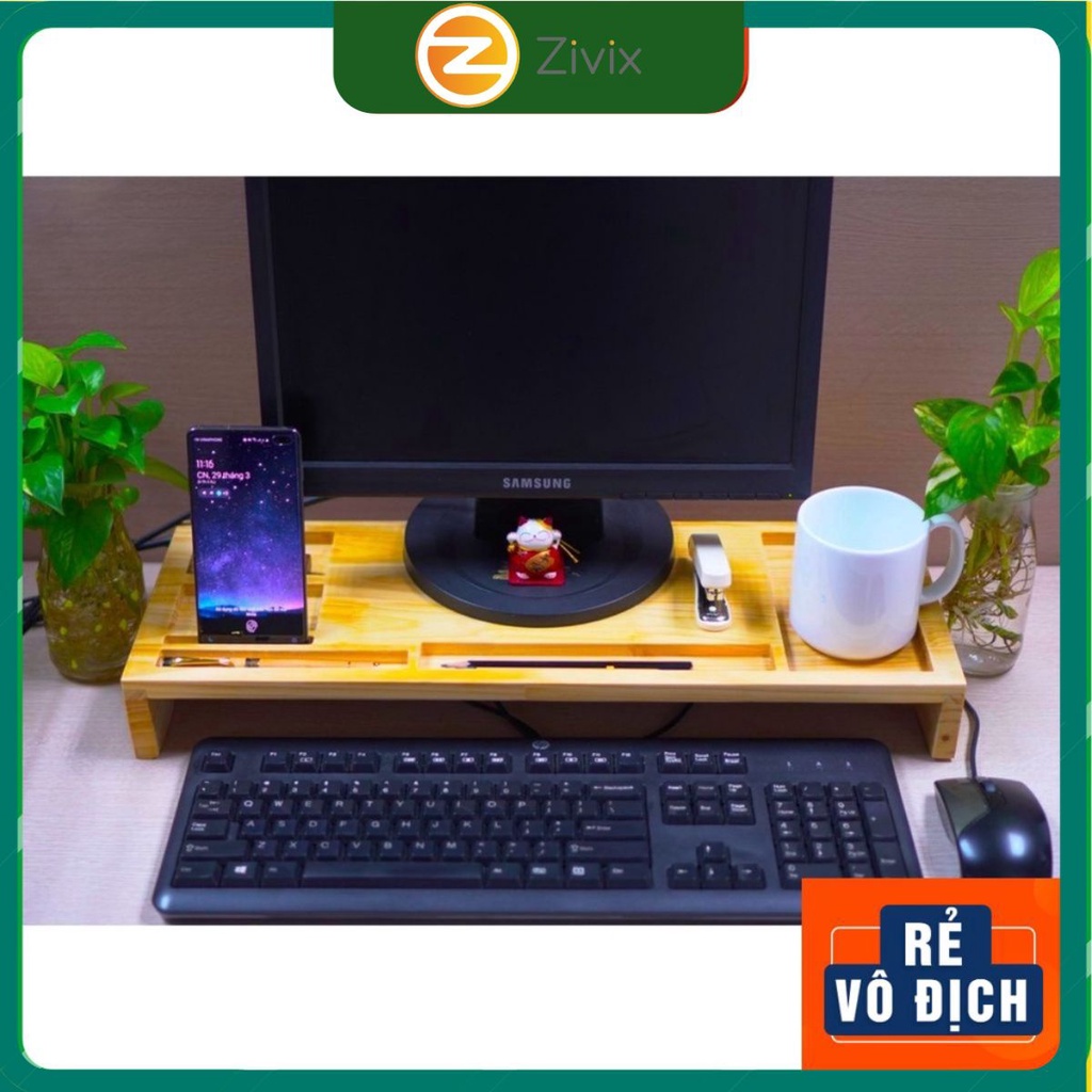 Kệ Đỡ Màn Hình Máy Tính PC, Giá Đỡ Màn Hình Tivi Để Bàn Gỗ Tự Nhiên Đa Năng Cho Bàn Làm Việc, Văn Phòng Công Ty