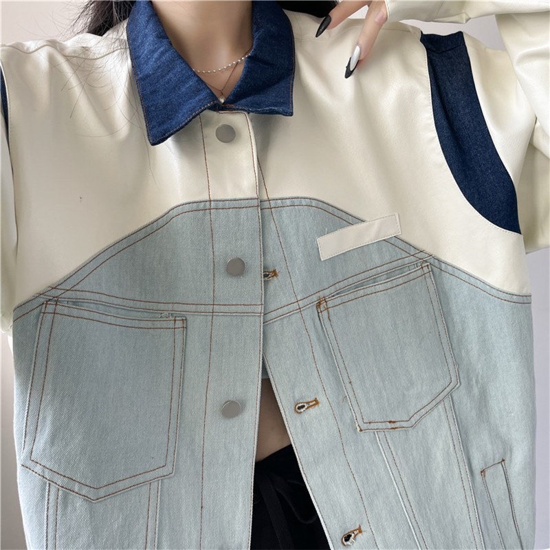 Áo Khoác Jeans Mkc Demin Phối Da Vai Kẻ Sọc