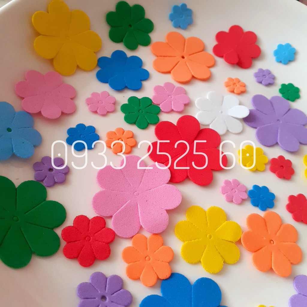 90 hoa xốp nhí, trộn 5 size - Dùng trang trí thiệp, bưu thiếp, phong thư, hộp quà,....