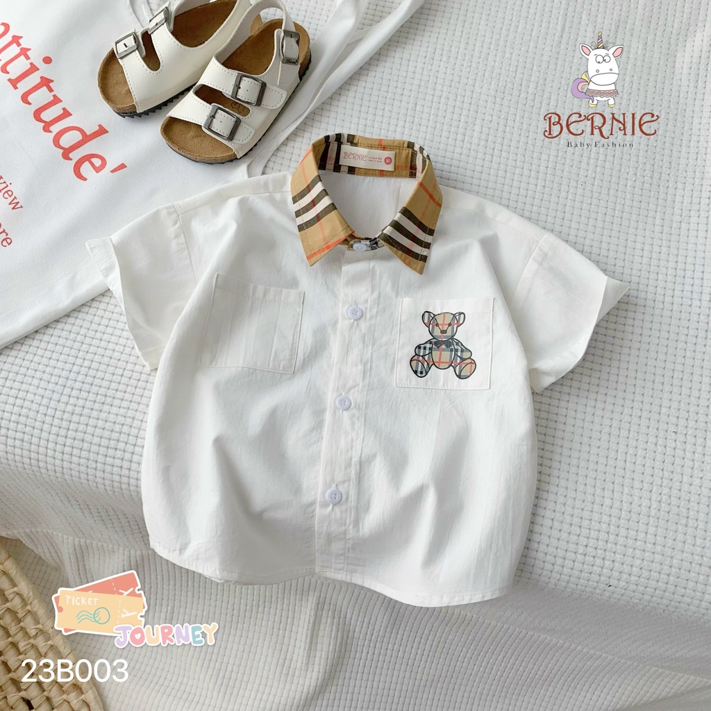 Bộ sơ mi bé trai kẻ túi gấu 80-130