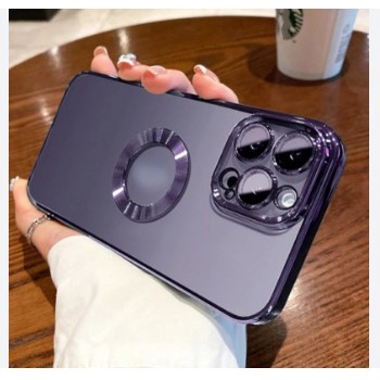 Ốp điện thoại iphone hở táo viền vuông mạ màu, kính bảo vệ camera cho iPhone 11/12/13/ 14 Pro Max