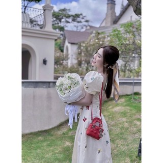 ĐẦM HOA CỔ VUÔNG VẢI GAI