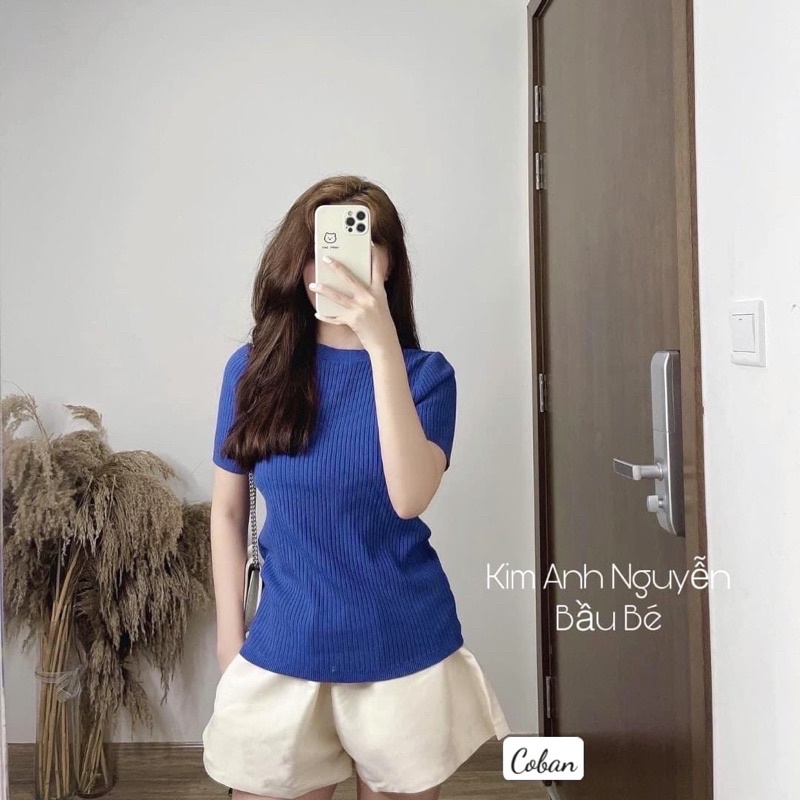 ANU393 - SET 3 ÁO LEN TĂM NỮ CỘC TAY XANH COBAN