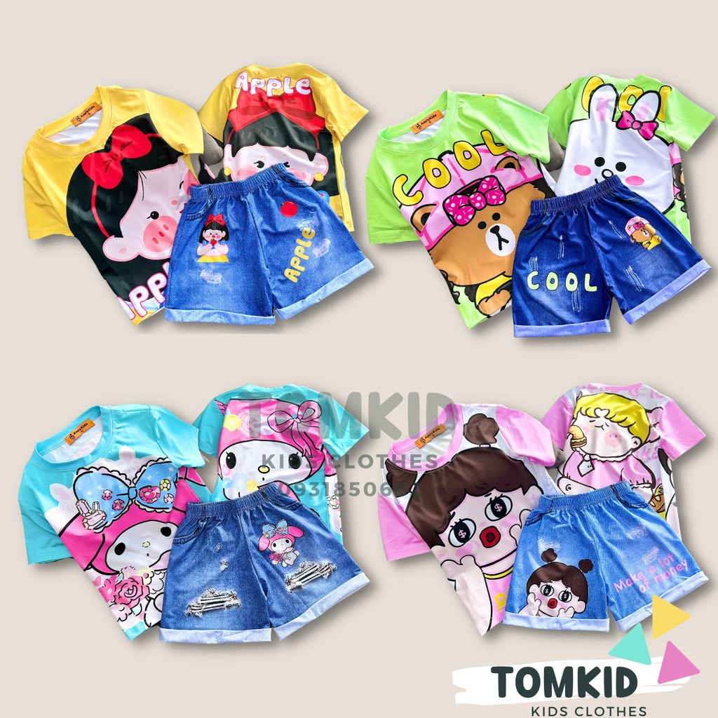 Đồ bộ bé gái bộ cộc tay quần giả Jean cho bé thun lạnh 3D LOẠI 1 10-42Kg,TomKids