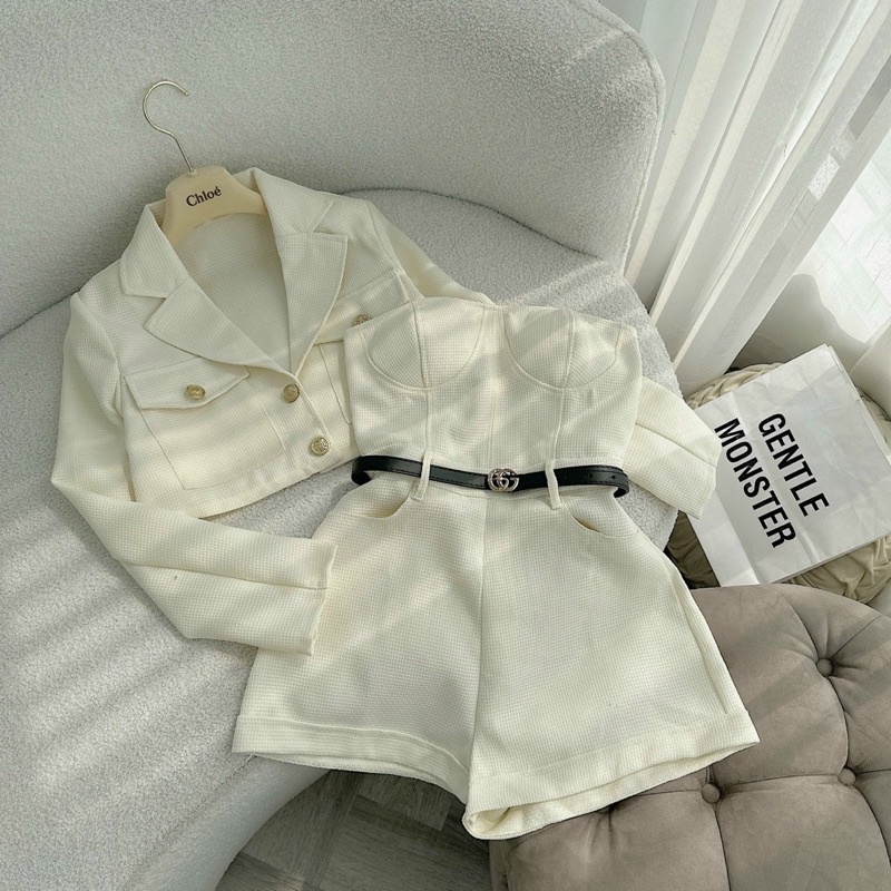 SET DẠ ỐNG KÈM KHOÁC CROP VEST (BELT)