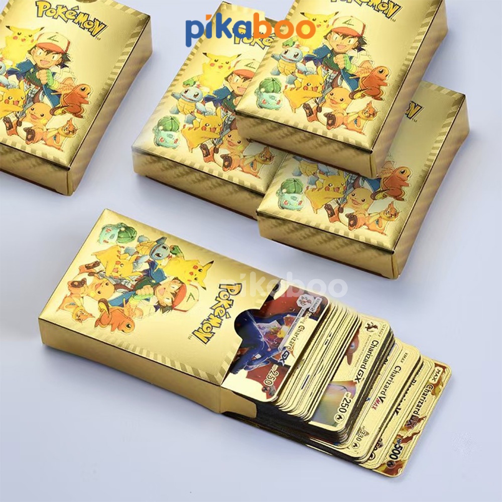 Thẻ bài Pokemon màu vàng bạc đen siêu đẹp Pikaboo dày dặn cứng cáp siêu bền