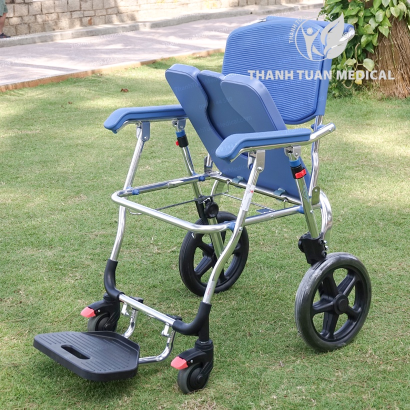 Xe lăn kết hợp ghế bô vệ sinh đa năng BÁNH LỚN GBM-018 khung hợp kim nhôm siêu bền - Có đệm, Bánh xe, Chỗ gác chân