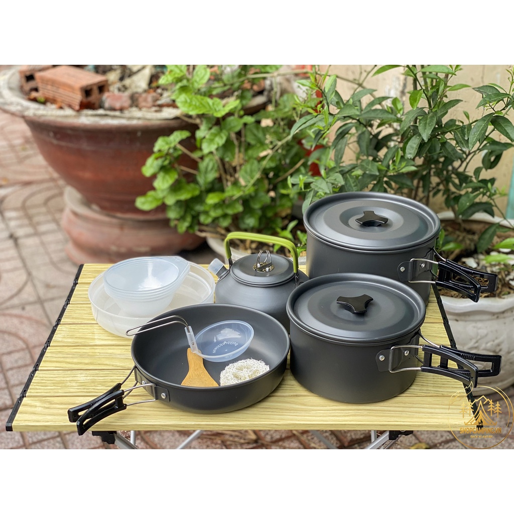 Bộ nồi xếp gọn 15 món nhôm siêu nhẹ đi phượt, cắm trại DS 508, bộ nấu ăn dã ngoại - Camping Vietnam