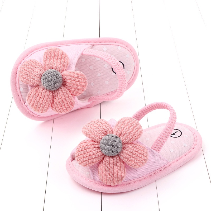 Sun baby Giày Tập Đi Đính Hoa Hướng Dương Dễ Thương Thời Trang Mùa Hè Cho Bé 0-1 Tháng Tuổi