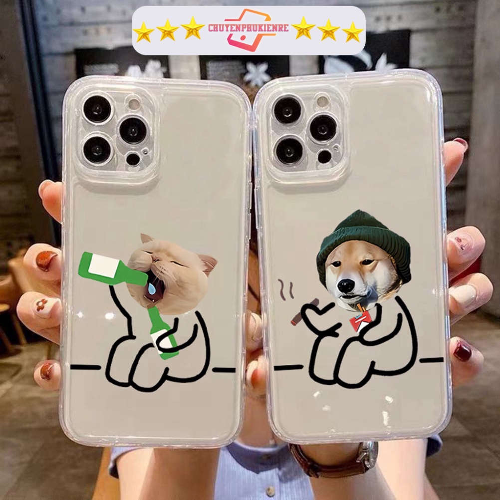 Ốp đôi iphone chó mèo tiêu cực mất niềm tin vào suộc sống siêu độc lạ viền vuông cho 6/6s/7/8/X/XS/XR/11/12/13/14 Pro CP