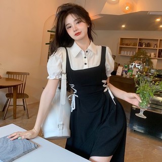 ĐẦM ĐEN PHỐI SƠ MI THẮT DÂY EO