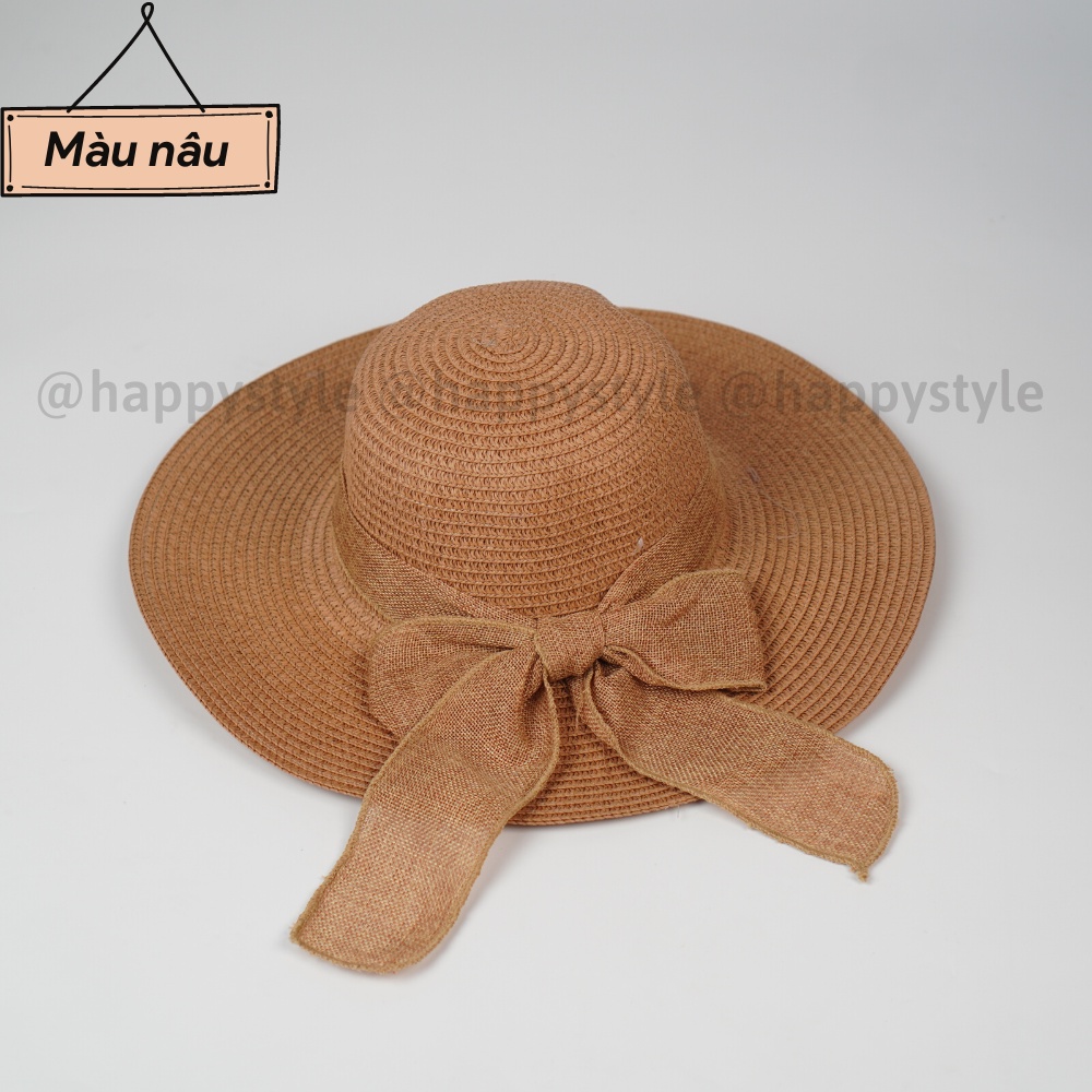 Mũ cói phối nơ dài xòe chống năng đi biển mùa hè cực xinh NC13 - Happy Style