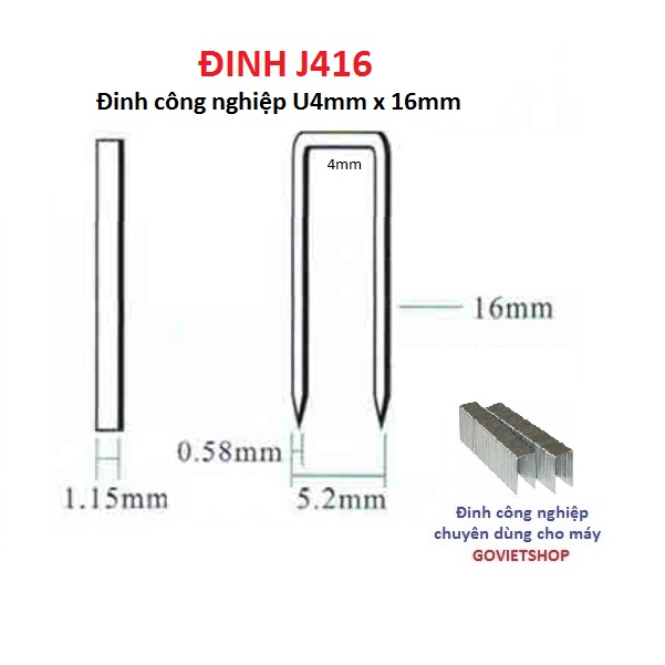 Đinh ghim 416J hiệu Tiger, đinh bắn gỗ U4mm x dài16mm, ghim gỗ ván nạp Máy bắn đinh 422J