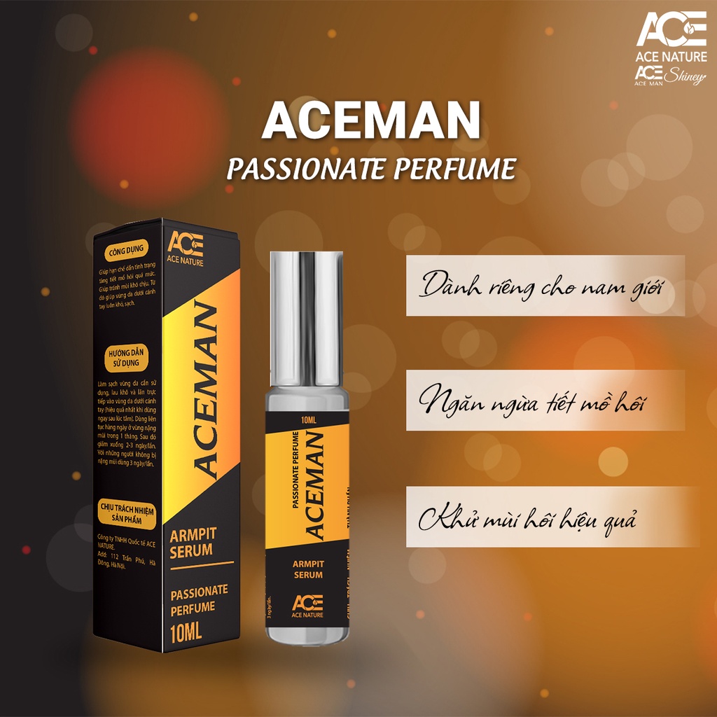 Lăn khử mùi nam, serum lăn nách nam ngăn tiết mồ hôi ACEMAN 10 ml/chai từ thiên nhiên không gây ố vàng áo