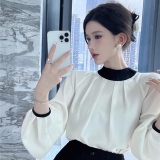 Áo sơ mi kiểu cổ tròn tay bồng , sơ mi lụa phong cách sang chảnh sang trọng