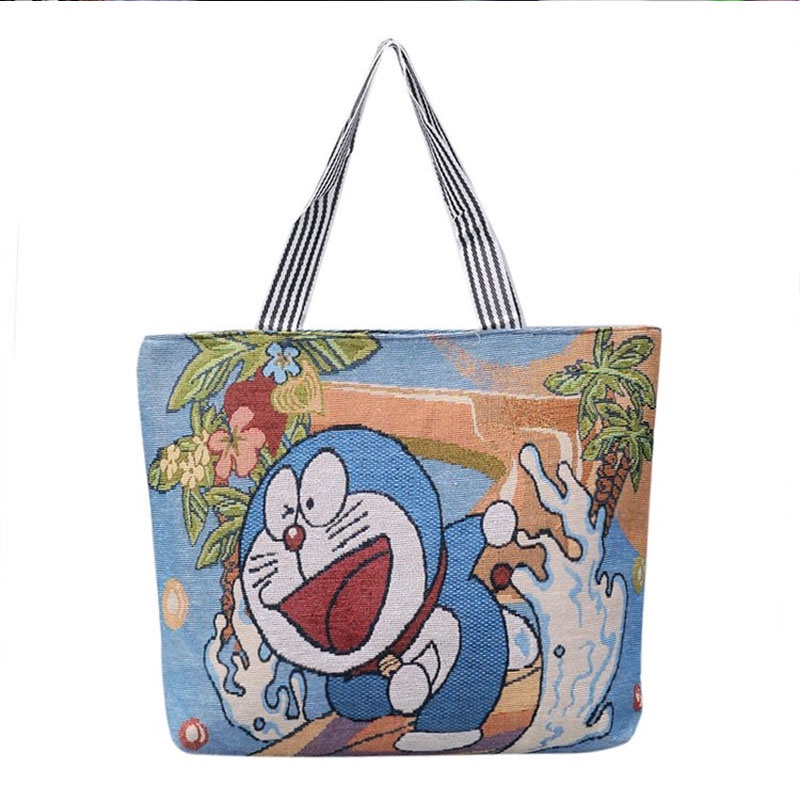 Bololo Túi Xách Vải Dệt Kim Thêu Họa Tiết Hoạt Hình Phong Cách Retro Kích Cỡ Lớn Dành Cho Trẻ Em