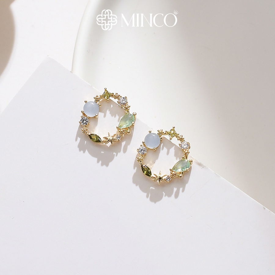 Bông tai nữ Minco Accessories khuyên tai vòng tròn đính đá lấp lánh tiểu thư sang chảnh phong cách Hàn Quốc BT52