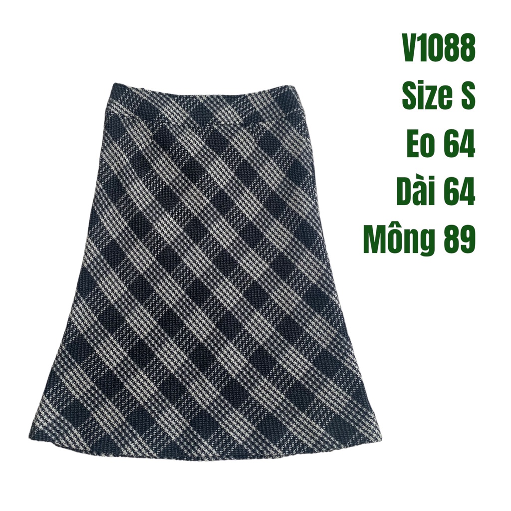 Chân váy chữ A V1088 caro dáng dài cạp bản to chất dạ dày dặn 2hand Nhật si tuyển ảnh thật