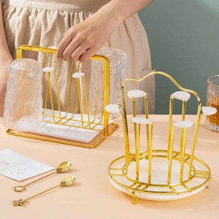 Khay úp cốc, kệ để ly hợp kim mạ vàng kèm khay hứng nước cao cấp_Nutosan