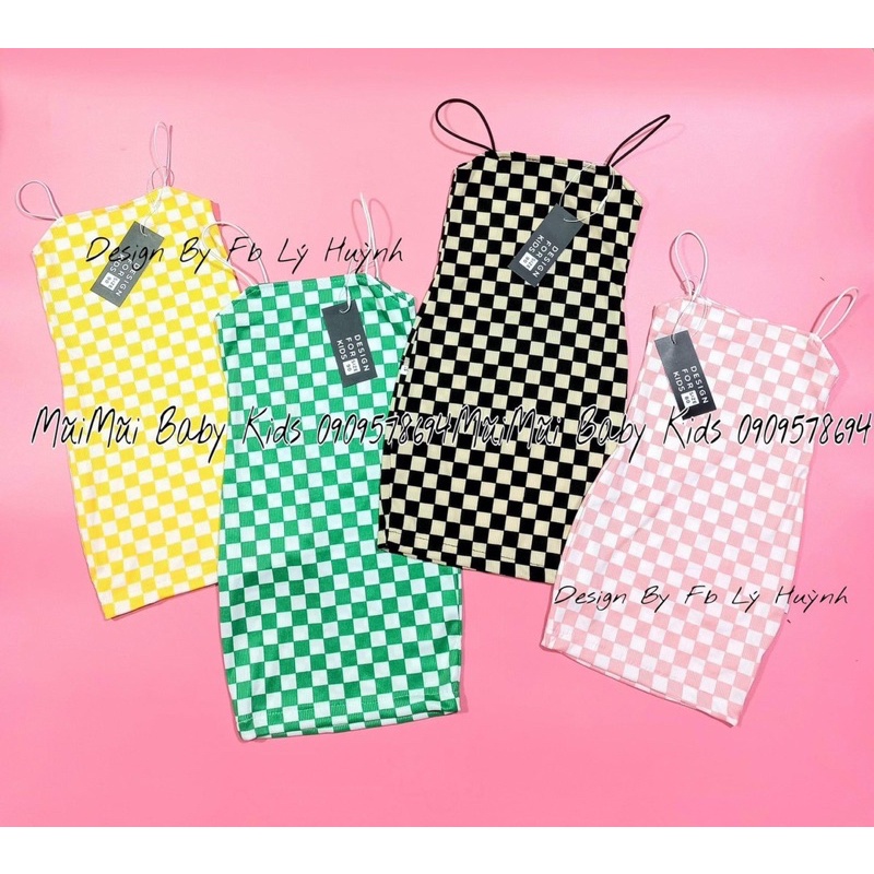 Váy đầm dây body caro cho bé gái