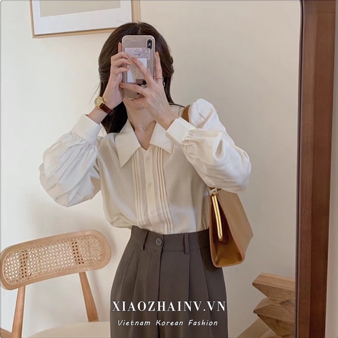 Xiaozhainv Áo Sơ Mi Tay Dài Phồng Phong Cách Pháp Cổ Điển Thời Trang Cho Nữ