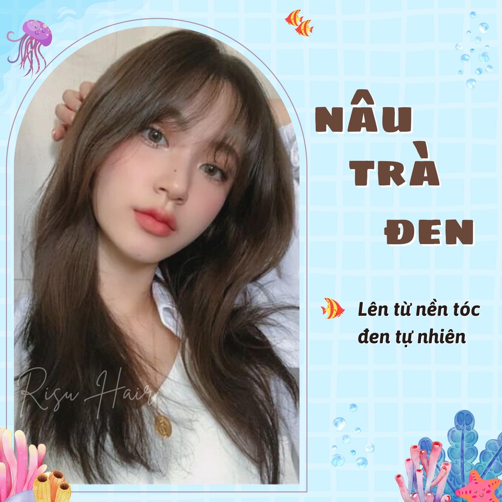 Thuốc Nhuộm Tóc Màu Nâu Trà Đen, Lên Từ Nền Đen Tự Nhiên, Không Tẩy - Risu Hair.
