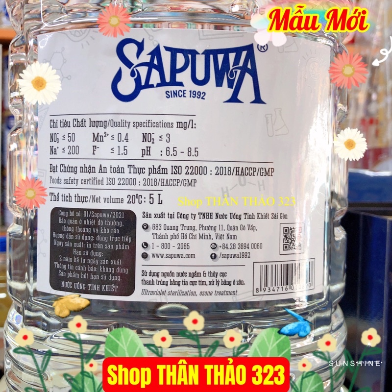 Nước Tinh Khiết SAPUWA 5 Lít Có Vòi Tiện Lợi